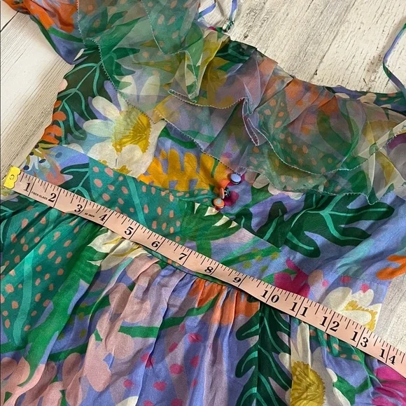 Jessie Liu Summer Floral Tiered Silk Midi Dress Size Medium - Picture 9 of 12